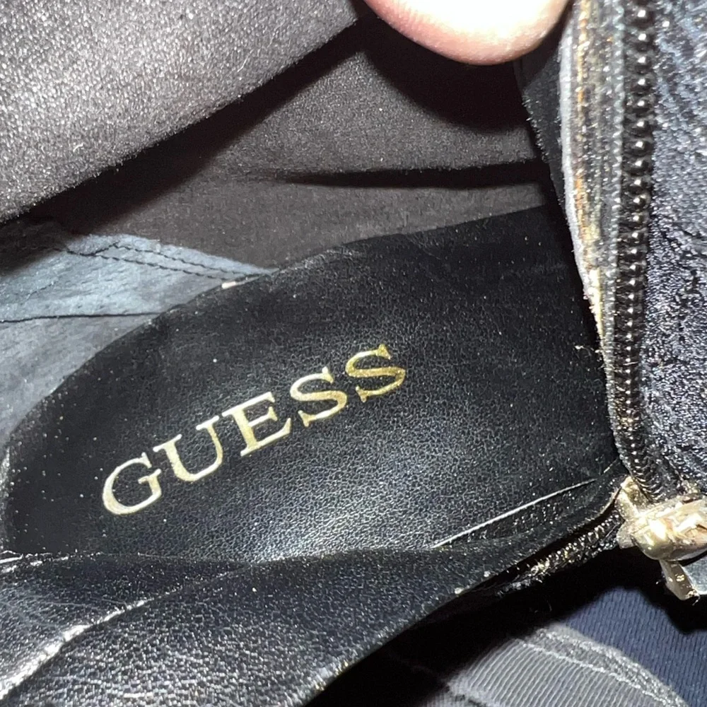 Guess Black Lace Textured Over Knee High Stiletto Heel Zip Up Boots Size 7